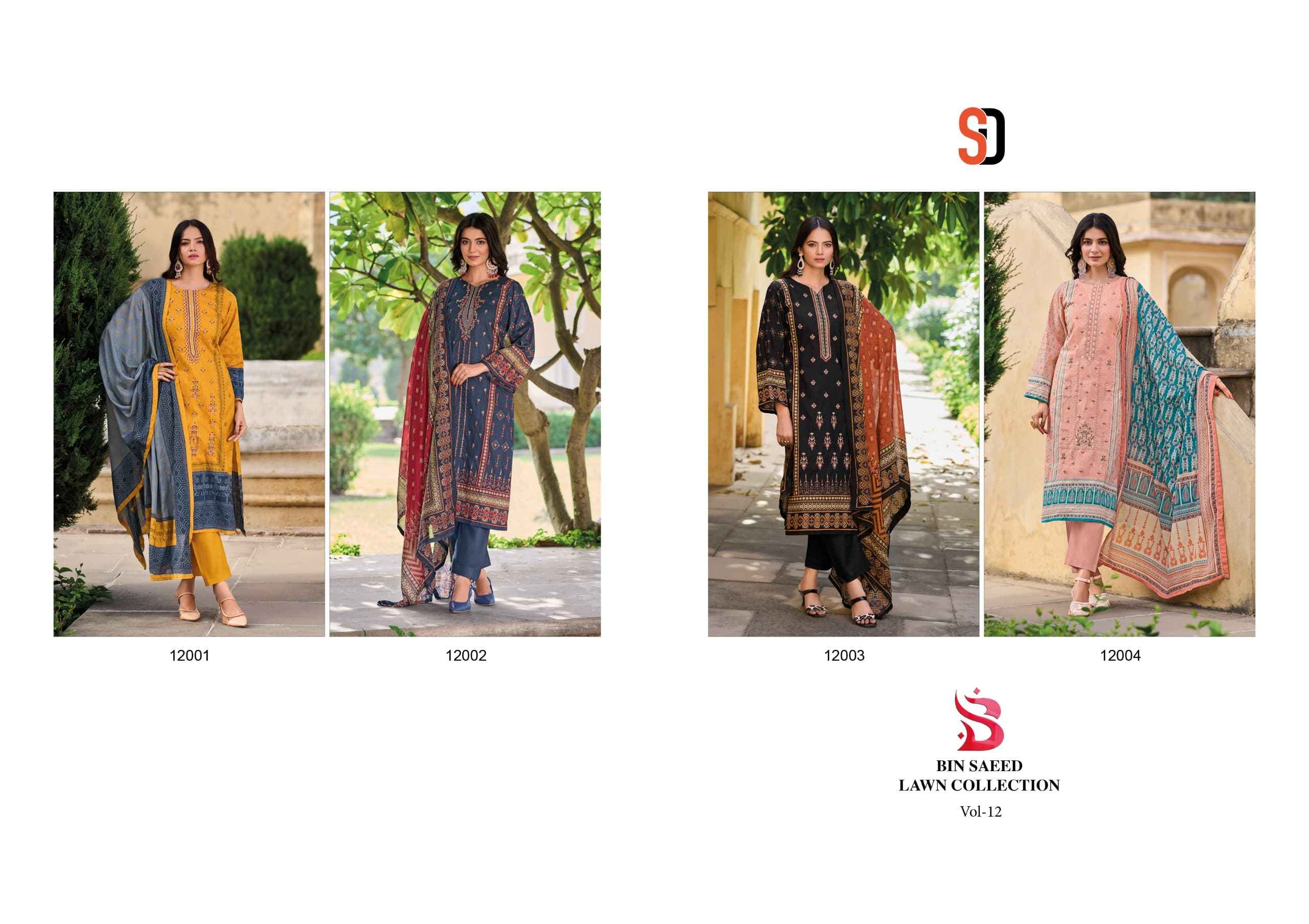 Shraddha Designer Bin Saeed Lawn Collection Vol-12 Cotton Dress Material (4 pc Cataloge)