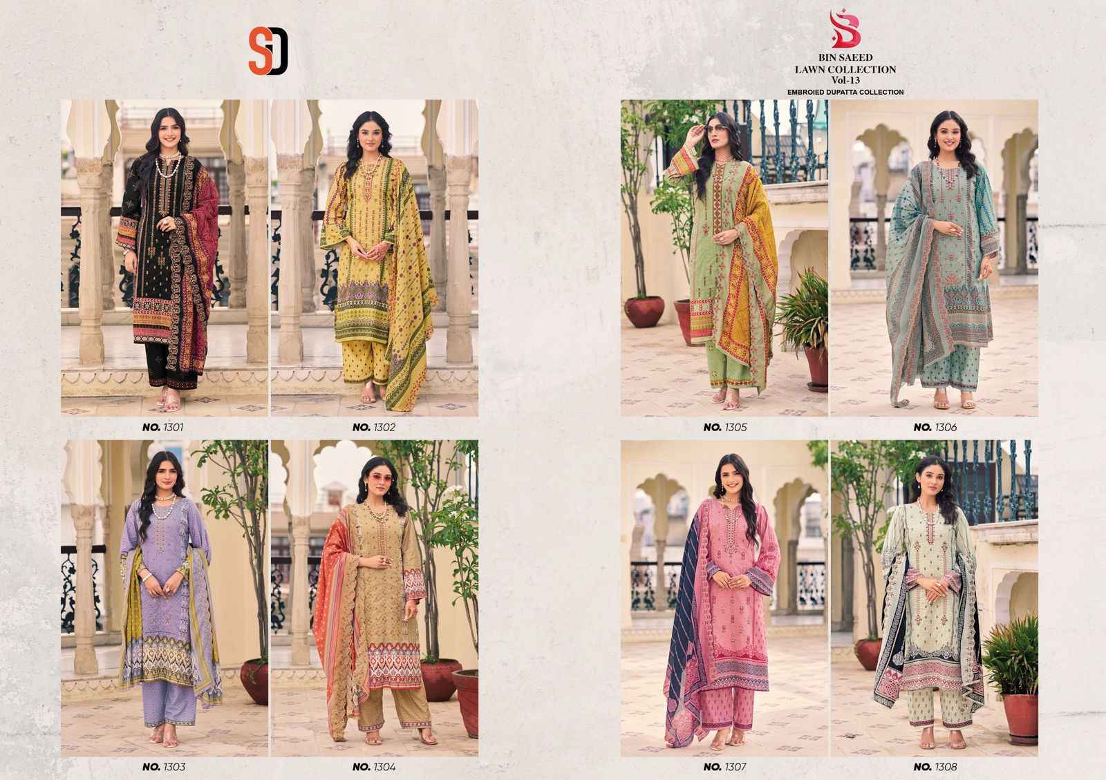 Shraddha Designer Bin Saeed Lawn Collection Vol-13 Cotton Dress Material (8 pc Cataloge)