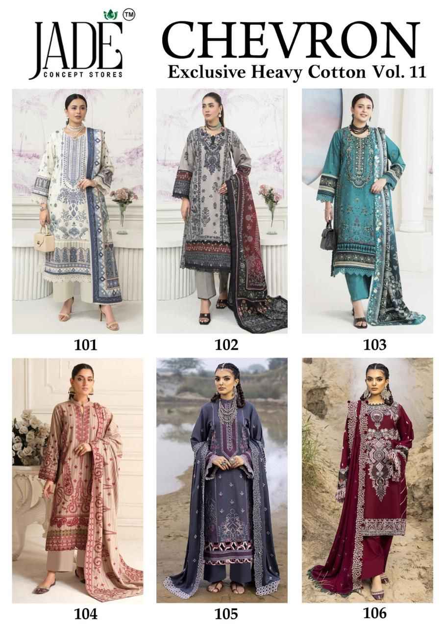 Jade Chevron Vol-11 Lawn Cotton Dress Material (6 Pc Catalog)